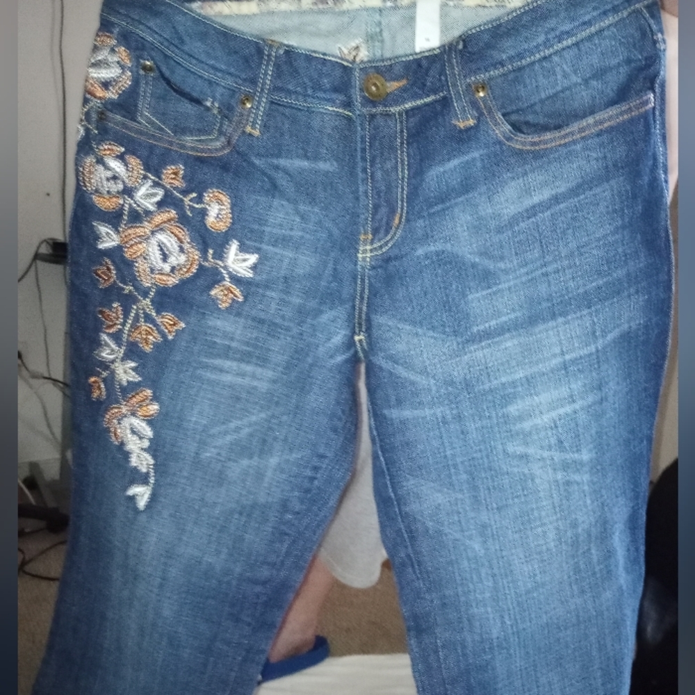 NWOT SEXY BLUE JEANS Gorgeous Embroidered Flower Accents VENEZIA 14 99% Cotton - Picture 6 of 16